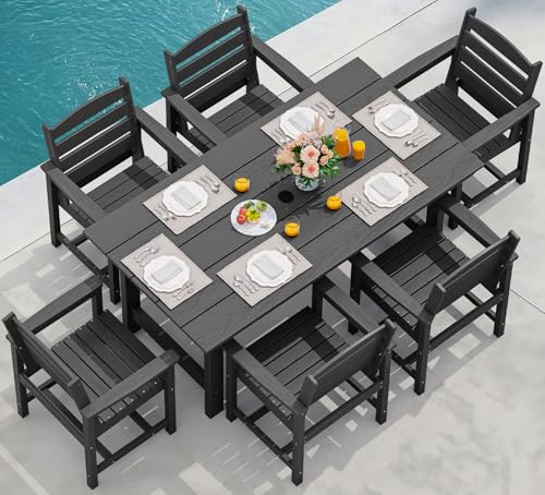 SERWALL HDPE outdoor dining furniture set with table and chairs.