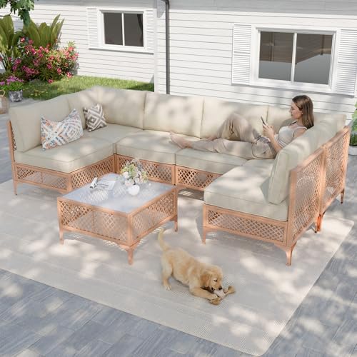 Vikiullf Patio Conversation Sets, 7 Piece Outdoor Furniture Set with Thick Cushions