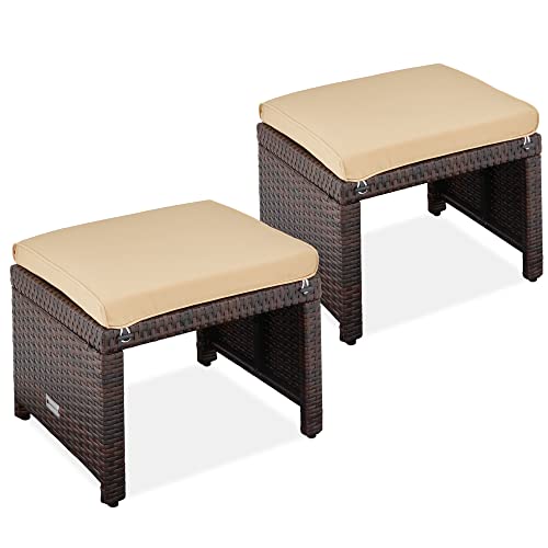 Best Choice Products Set of 2 Wicker Ottomans, Multipurpose Outdoor Furniture for Patio, Backyard, Additional Seating