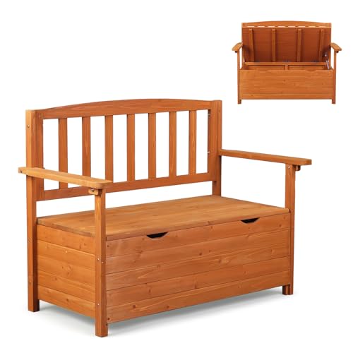 VINGLI Outdoor Storage Bench, Large Wood Deck Box with Seating, Weatherproof Outdoor Bench with Storage Loveseat