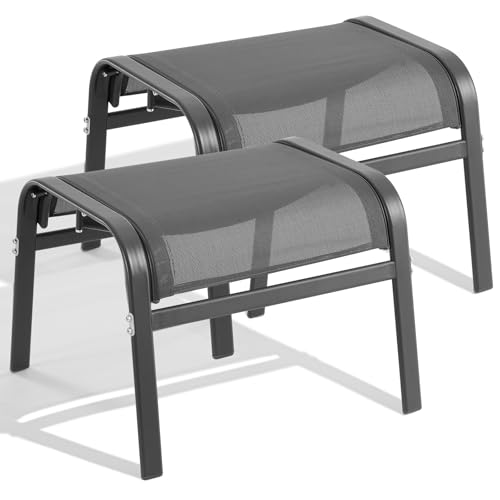ONBRILL Outdoor Ottoman Set of 2, All Weather Outdoor Foot Stool with Supportive Textliene and Metal Frame