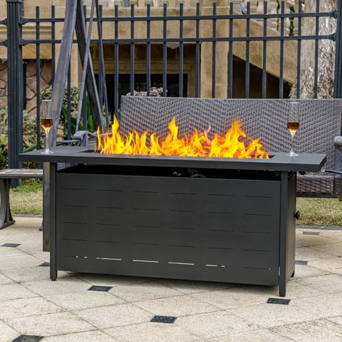 EcoNook 57 inch Propane Fire Pit Table, 50000 BTU Gas Fire Pits Table with Lid & Lava Rock & Waterproof Cover