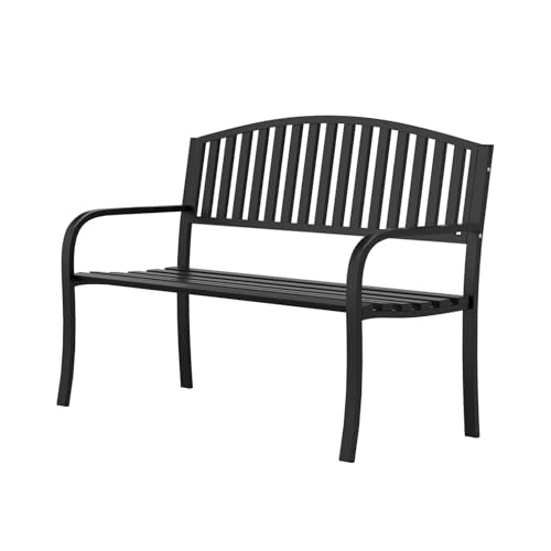 Granper Garden Bench, 50" Outdoor Bench, 660LBS Wrought Iron Porch Bench, Patio Bench with Armrests for Garden Lawn or Yard