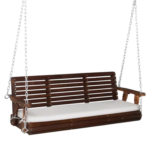 VINGLI Heavy Duty 880 LBS Patio Wooden Porch Swing Outdoor with Extra Cushion