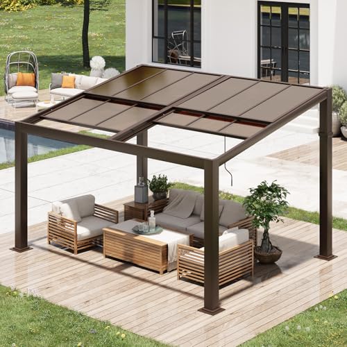 HOMMOW Gazebo 10’x13‘ with Adjustable Polycarbonate Roofs, All Aluminum Frame Permanent Pergola for Patio