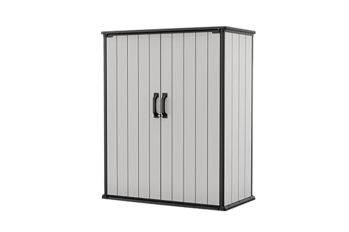 Keter Premier Tall 4.6x5.6 ft Resin Outdoor Storage Shed, Backyard Garden Shed with Shelving Brackets for Tools