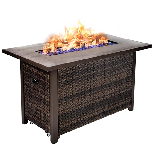 42 Inch Propane Fire Pit Table, 50, 000 BTU Outdoor Gas Fire Pits with Removable Lid