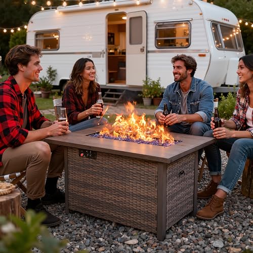 42 Inch Propane Fire Pit Table, 50,000 BTU Outdoor Gas Fire Pits with Removable Lid, 2 in 1 Rectangular Firepit Table for Outside Patio Deck and Garden