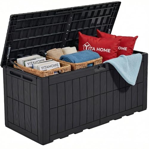 YITAHOME 110 Gallon Outdoor Deck Box, Waterproof Resin Storage Box with Lock, Lockable Patio Furniture Bin