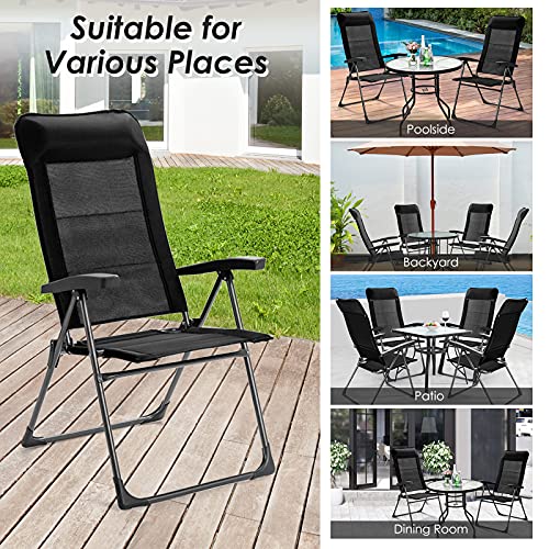 Goplus Folding Patio Sling Chairs, Portable Dining Chair with Headrest, 7 Level Adjustable Backrest, Outdoor Sling Back Chairs for Camping Backyard Garden, Set of 2