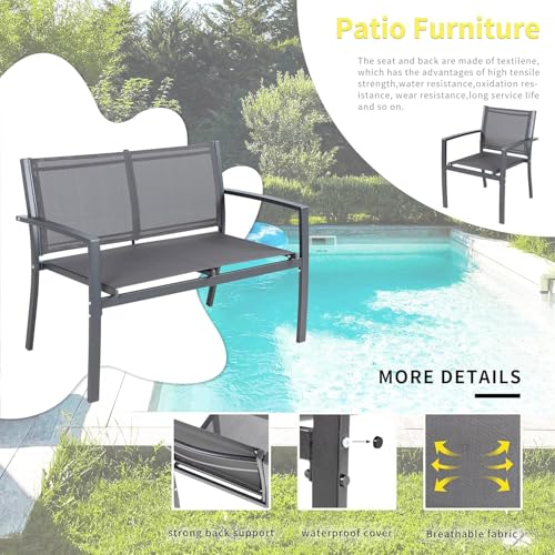 Shintenchi 4 Pieces Patio Furniture Set All Weather Textile Fabric Outdoor Conversation Set, with Glass Coffee Table, Loveseat, 2 Single Chairs for Home, Garden, Lawn, Porch(Gray)