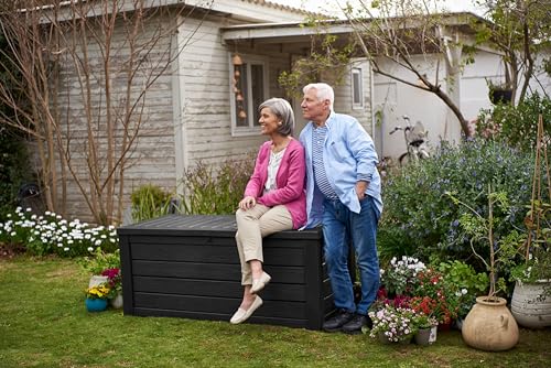 Keter Westwood 150 Gallon Resin Large Outdoor Storage Box for Patio Furniture, Outdoor Cushions, Garden Tools and Pool Floats, Dark Grey