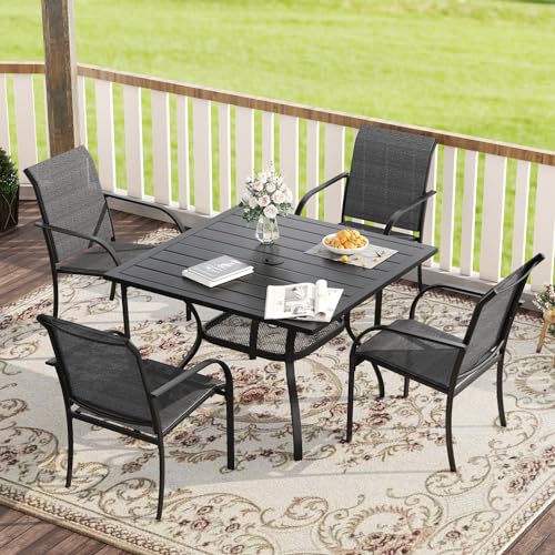 VICLLAX 5 Pieces Patio Dining Set, Outdoor Furniture Set Includes 1 Square Outdoor Table and 4 Stackable Patio Sling Chairs