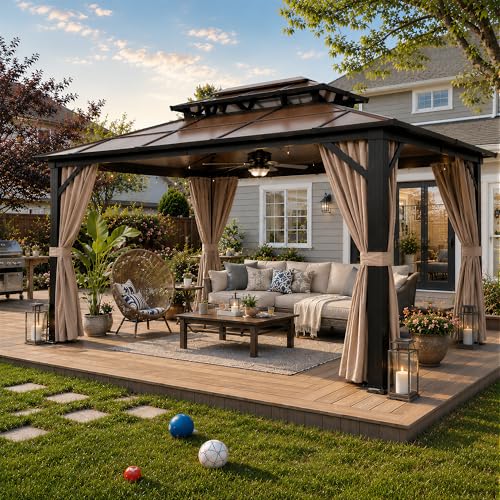 YOLENY 10'x13' Hardtop Gazebo, Outdoor Polycarbonate Double Roof Canopy