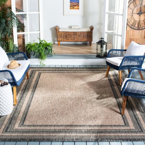 SAFAVIEH Courtyard Collection 9' x 12' Natural / Black CY8475 Indoor/ Outdoor Waterproof Easy-Cleaning Patio Backyard Mudroom