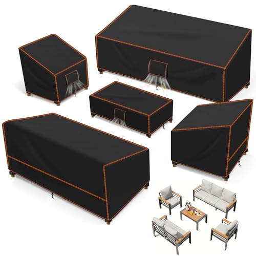 SUNICO Outdoor Patio Furniture Covers Set, 5 Piece Patio Covers for Outdoor Furniture Waterproof, 420D Patio Set Covers