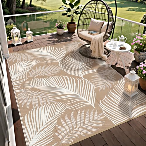 Pauwer Waterproof Outdoor Rug 5x8, Reversible Plastic Straw Patio Camping Rug, Indoor Outdoor RV Mat Carpet for Deck, Camper