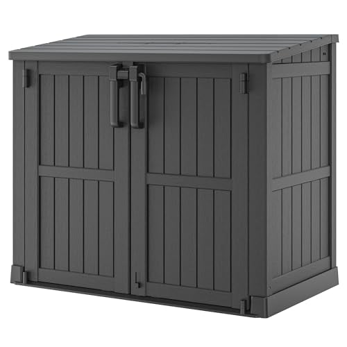 WTFGO 36 Cu Ft Resin Outdoor Storage Shed, Weatherproof Horizontal Outdoor Storage Cabinet with Dual Lock Door for Backyard