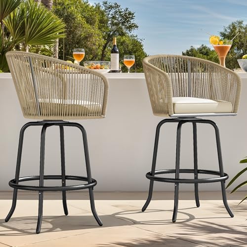 YITAHOME Counter Height Bar Stools Set of 2, Outdoor Bar Stools with Soft Cushions