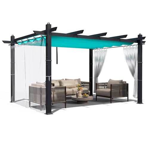 Aluminum Pergola with Retractable Canopy, 10x13 ft Sun Shade, Rust-Resistant Outdoor Pavilion for Patio, Backyard, Deck