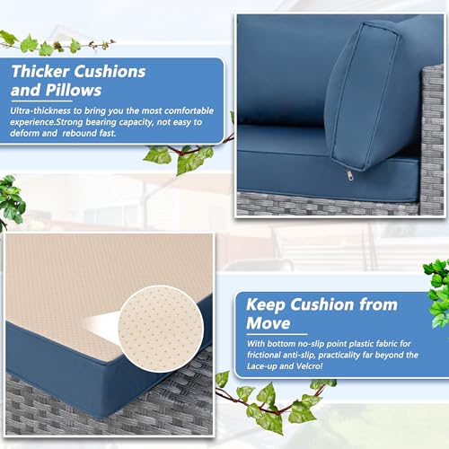 Shintenchi 5 Pieces Outdoor Patio Furniture Sets, Patio Sectional Sofa Couch, Gray PE Wicker Furniture Modular Patio Conversation Sets Patio Sofa with Washable Cushions & Table(Aegean Blue)