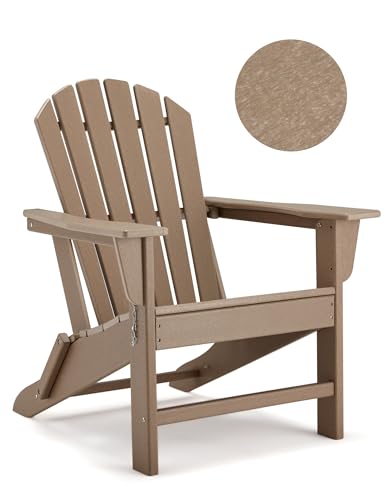 BUPPLEE Folding Adirondack Chair, 450 LBS Heavy Duty HDPE Poly Lumber Fire Pit Chair for Outside