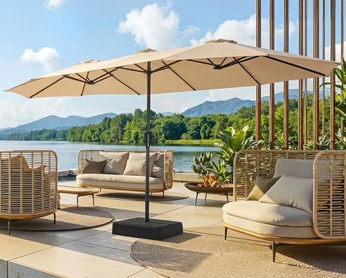 SUPERJARE 15FT Outdoor Patio Umbrella with Base Included, Double Sided Pool Umbrellas with Fade Resistant Canopy