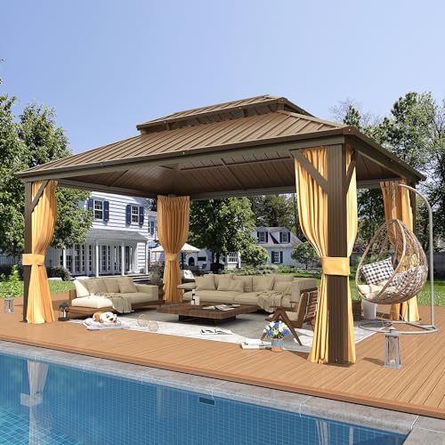 EROMMY 12' x 16' Hardtop Gazebo, Aluminum Frame Gazebos with Galvanized Steel Double Roof