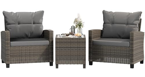 Shintenchi 3 Pieces Patio Furniture Set 3 Pieces PE Rattan Wicker Chairs with Table Outdoor Furniture for Backyard/Garden/Poo