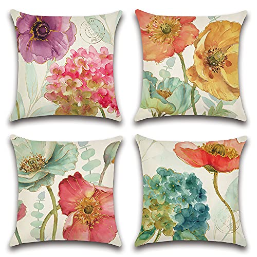 Artscope Set of 4 Waterproof Throw Pillow Covers 18x18 Inches, Hydrangea and Lotus Pattern Decorative Cushion Covers