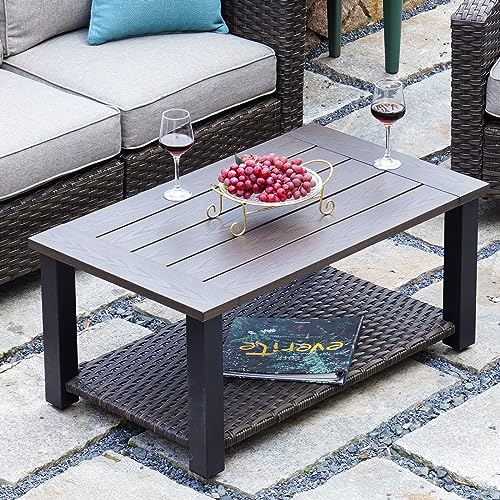 Grand patio Outdoor Coffee Table with Wicker Shelf Storage