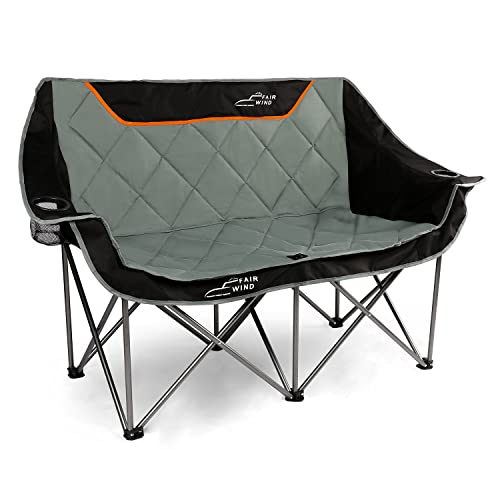 FAIR WIND Oversized Fully Padded Camping Chair Folding Loveseat Camping Couch Double Duo Chair Heavy Duty Quad Fold Arm Chair