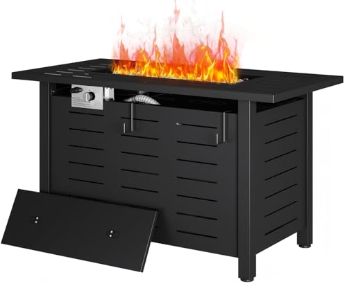Aoxun 41 Inch Propane Fire Pit–50, 000 BTU Gas Fire Pit Table with Removable Lid & Lava Rocks