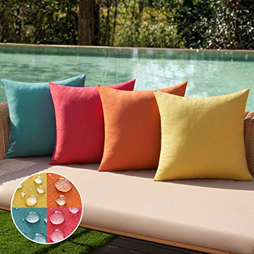 MIULEE Pack of 4 Decorative Outdoor Throw Pillow Covers Linen Waterproof Pillow Covers Summer Farmhouse Cushion Cases for Pat