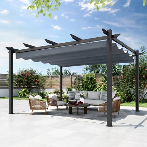 MELLCOM Retractable Pergola 10x13 Ft, Aluminum Shelter with Upgraded Sun Shade Canopy