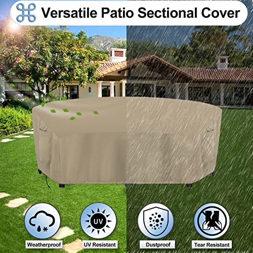 OutdoorLines Waterproof Curved Outdoor Sectional Cover - UV Resistant Windproof Patio Sectional Sofa Covers for Deck, Lawn and Backyard, Heavy Duty Furniture Covers (120Lx36Dx38Hx82FL, Camel)