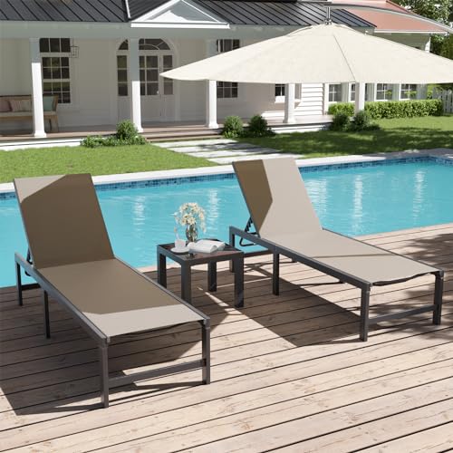 UDPATIO Outdoor Chaise Chairs & Table 3 Pieces Pool Lounge Chair