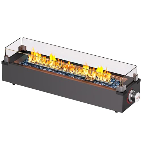 Ciays 28 Inch Table Top Propane Fire Pit, 50, 000 BTU Tabletop Firepit with Glass Wind Guard & Glass Beads