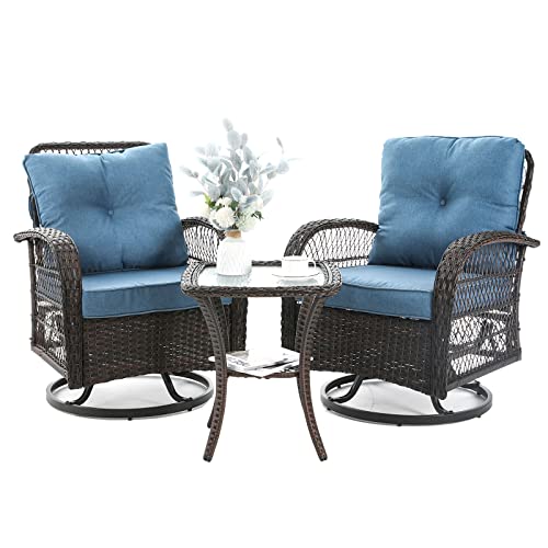VONZOY 3 Pieces Patio Furniture Set, Outdoor Swivel Glider Rocker, Wicker Patio Bistro Set with Rocking Chair