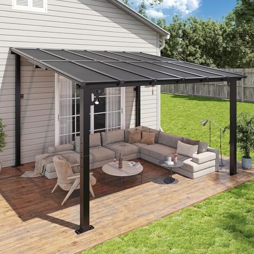Aoxun 12'x 10' Premium Gazebo with Aluminum Top Frame & Polycarbonate Panel, Wall Mounted Gazebos Pergola