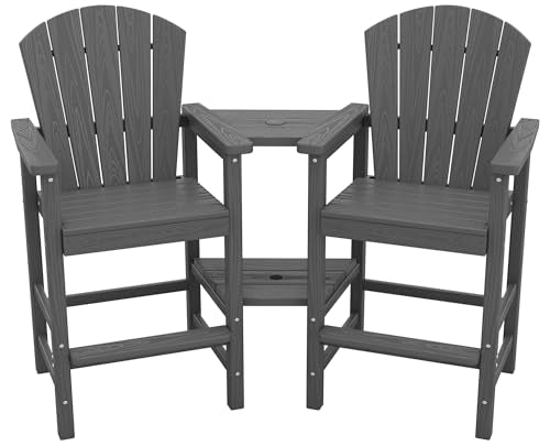 SERWALL Tall Adirondack Chairs Set of 2 with Double Layer Connecting Tray, HDPE Bar Height Outdoor Chairs