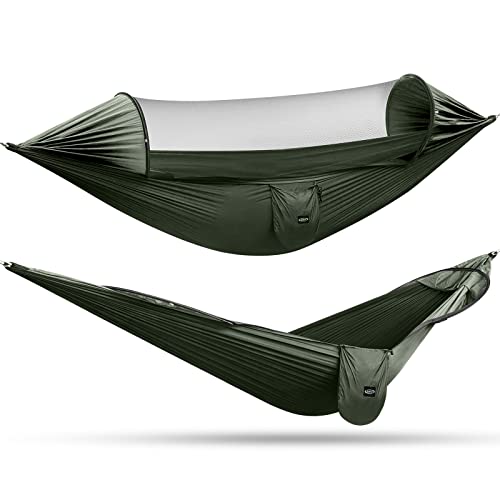 G4Free Large Camping Hammock with Mosquito Net 2 Person Pop-up Parachute Lightweight Hanging Hammocks Tree Straps Swing Bed f