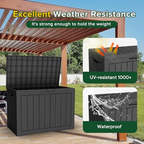 EasyUp 45 Gallon Outdoor Storage Box Waterproof, UV Resistant Deck Box Outdoor, Lockable Resin Deck Boxes for Garden Tools Equipment and Cushions, Black