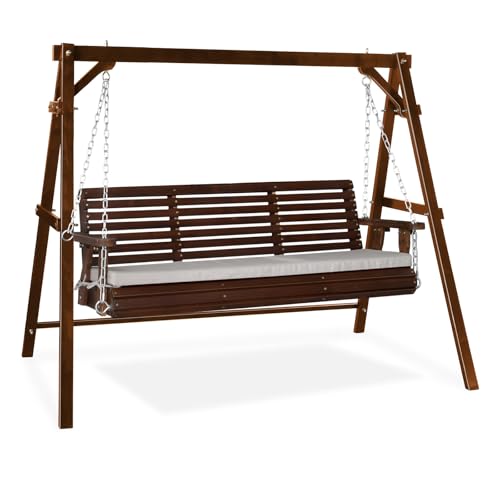 VINGLI 5 FT Outdoor Porch Swing with Frame, Patio Hanging Swing & Stand with Extra Cushions Heavy Duty 880 LBS for Yard