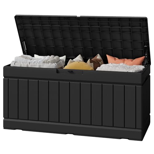 Greesum Outdoor Storage Box 82 Gallon Storage Bin with Lid for Patio Furniture, Garden Tools, Pool Supplies