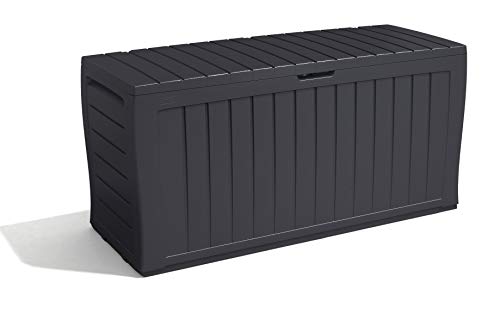 Keter Marvel+ 270L Outdoor 65% recycled Garden Furniture Storage Box Graphite Wood Panel Effect | Fade Free | All Weather Res