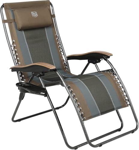 TIMBER RIDGE Outdoor Reclining Patio Padded with Adjustable Headrest and Cup Holder Foldable Zero Gravity Lawn Chair XL for A