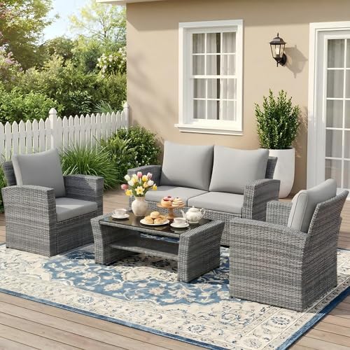 Wisteria Lane Patio Furniture Set, Wicker Outside Outdoor Furniture for All Weather