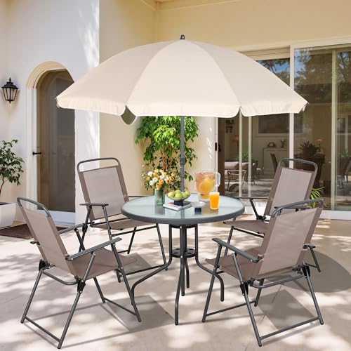 Vongrasig 6 Pieces Folding Patio Dining Set, All Weather Small Metal Outdoor Table and Chairs Set
