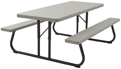 LIFETIME 6‑Foot Folding Picnic Table, Outdoor Portable Bench Seating for 8, UV‑Protected HDPE, Powder‑Coated Steel Frame